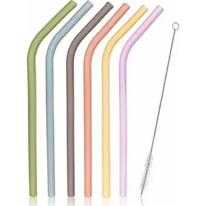 Silicone Reusable Drinking Straws BANQUET set of 6 with Cleaning Brush A21660