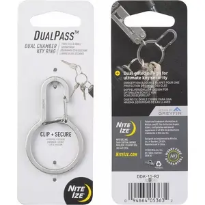 Karabīne ar divām vārpstām NITEIZE DualPass DDK-11-R3 — kompakts metāla āķis atslēgām un ekipējumam