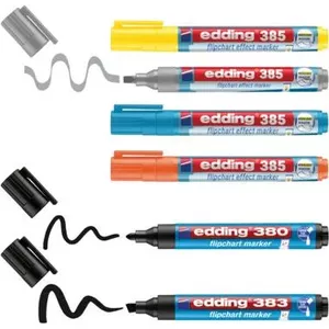 Flipčarta marķieri Edding 385/380/383 dažādas krāsas 1,0–5,0 mm, komplekts 6 gab.