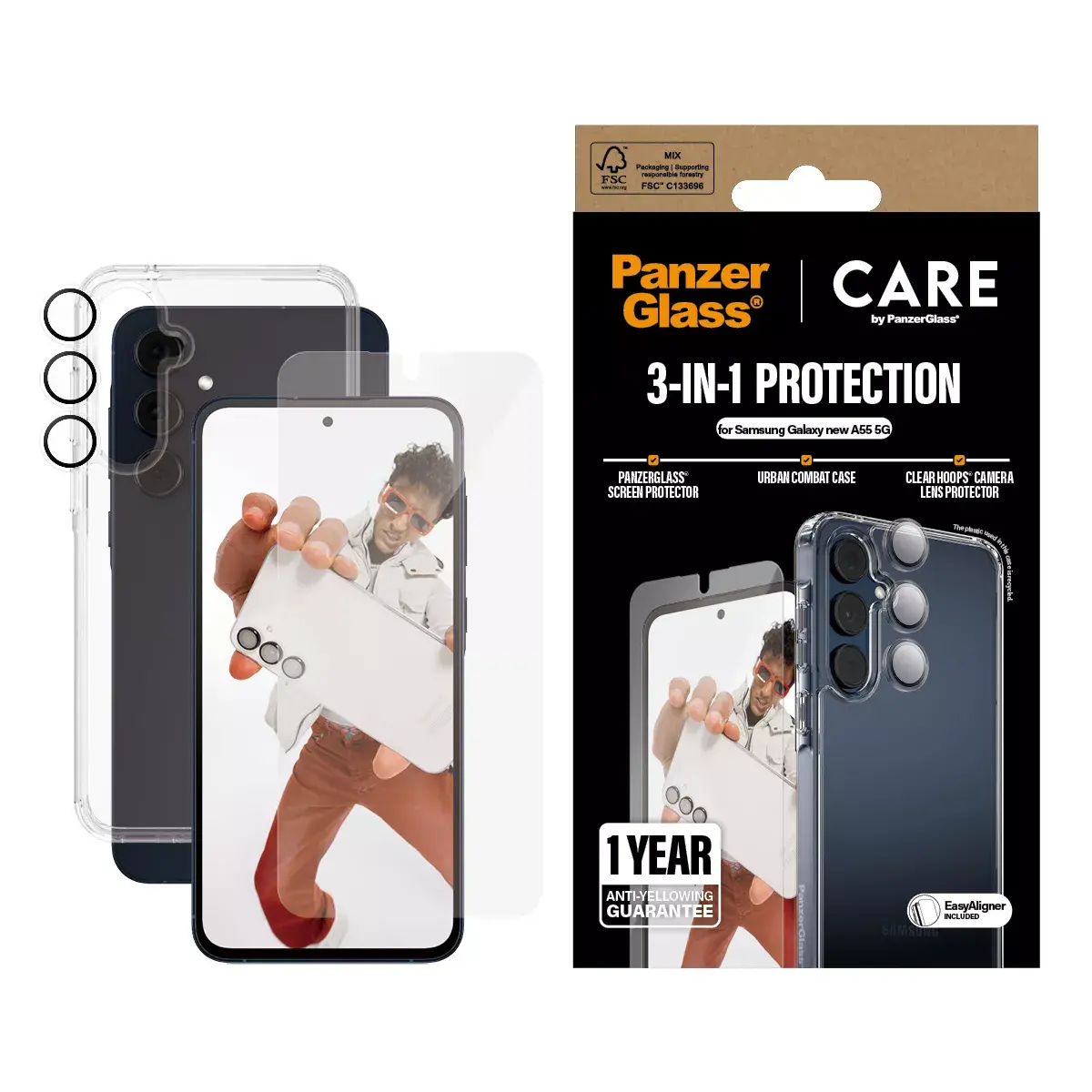 PanzerGlass CARE by ® Flagship 3-in-1 komplekts Samsung Galaxy A55 5G Photo 2