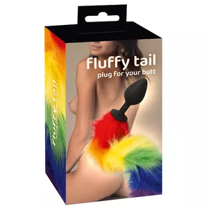Анальная пробка you2toys Silicone Fluffy Tail Rainbow — силиконовая пробка: длина введённая 7,2 см, Ø макс. 3,5 см, общая длина 42 см