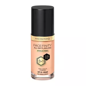 Vegan krēmveida tonālais Max Factor Facefinity All Day Flawless 3‑in‑1 W45 Warm Almond, ar pumpīti