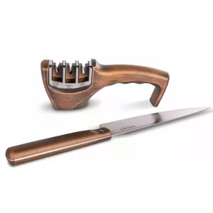 Kitchen knife and sharpener set LAMART LT2156 — stainless steel blade chef's knife, 3-stage ABS sharpener, 20.5×4.5×7 cm