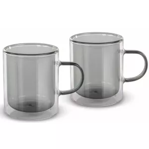 Glass tea cups LAMART LT9121 set of 2 borosilicate 350 ml, Ø 8.5 cm, height 10 cm, black