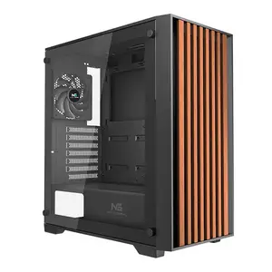 Nordic Gaming NGC-6857 Tower Computer Case Black and Wood with 4 Installed Fans and HDD Support