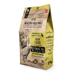 Sausais barības produkts suņiem wiejskazagroda Turkey with Goose M 9 kg — pieaugušiem, vidējām šķirnēm, 31% olbaltumvielu, 20% tauku, bez glutēna