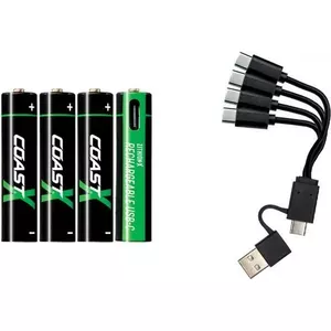Rechargeable Micro AAA Battery COAST Zithion-X with USB-C charging port, 1x4 pack