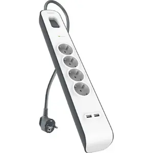 Сетевой фильтр Belkin 525J с 4 розетками Schuko и 2 USB‑A, кабель 2 м
