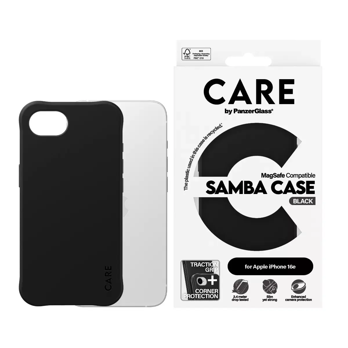 Vāks PanzerGlass CARE by Fashionable Case Samba Black iPhone 16e Photo 2