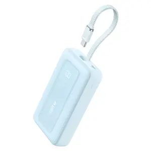 Anker Zolo 10000mAh portable battery, 30W ultra-fast charging, integrated USB-C and Lightning cable, white