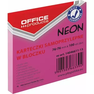 Self-adhesive Note Pads OFFICE PRODUCTS 76×76 mm, 100 sheets, neon pink
