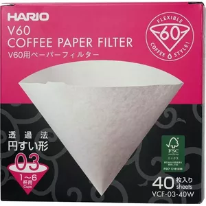 Paper Coffee Filters HARIO V60-03 – Pack of 40, Size 03, White