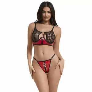 Комплект бюстгальтера SUBBLIME S/M Красный Лакированный Кожа Сетка 955533