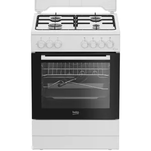 Brīvstāvoša plīts BEKO FBST62110DW — gāzes virsma 4 zonas, elektriskā cepeškrāsns 73 L, balta, 600 mm