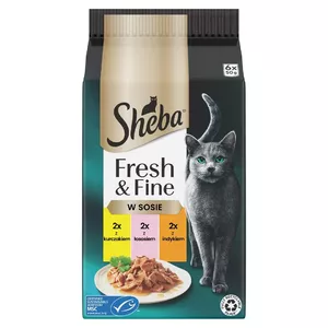 Mitrs kaķu barības Sheba Mini Meat Dishes in Sauce Fresh & Fine 6 x 50 g — pieaugušiem, mitrums 84%, proteīns 7.9%