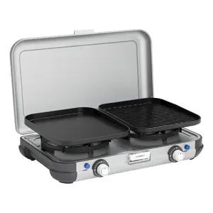 Pārnēsājamā grila plīts Campingaz 2213311 — 2 zonu, 5,4 kg, 490×350 mm, melna/ pelēka/ sudrabota