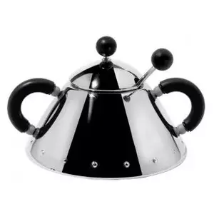 Sugar bowl Alessi 9097 B stainless steel height 80 mm diameter 10.5 cm black and stainless steel