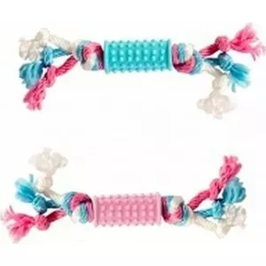 Duvo+ dog toy TPR pastel tube with rope 20 cm — chew and fetch toy