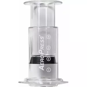 Manual coffee maker AeroPress 2501060029 Clear — portable Tritan brewer 250 ml, piston 133 mm, silicone seal, microfilter
