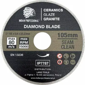 Diamond blade INDIAN PROFESSIONAL IP7787 — 105 mm Ø, 0.8 mm kerf, 22.2 mm bore for grout