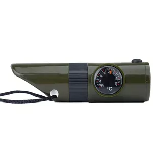 Multifunctional survival whistle Mil-Tec SP.22073 — 6-in-1 olive, compass, thermometer, mirror, magnifier, light, 100×35×30 mm