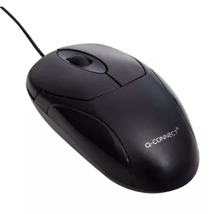 Wired Ambidextrous Optical Mouse Q-Connect KF04368 — USB Type-A, 3 Buttons, Scroll Wheel, Black