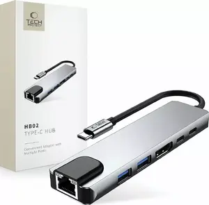 Адаптер USB-C хаб Tech-Protect HB02 — 6-в-1: USB-C PD100W, USB3.0, USB2.0, HDMI 4K@30Hz, RJ45 (space grey)