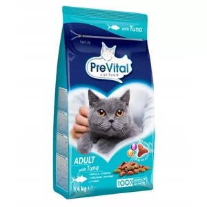 Dry cat food PREVITAL Adult Tuna 1.4 kg — complete adult kibble, tuna flavor, 30% protein, 12% fat