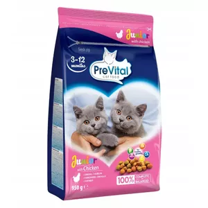 Dry cat food PREVITAL Junior Chicken 950 g — kibble for kittens, 35% protein, 12% fat