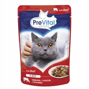 Wet cat food PREVITAL Beef in jelly 100 g can — adult cats, 100 g
