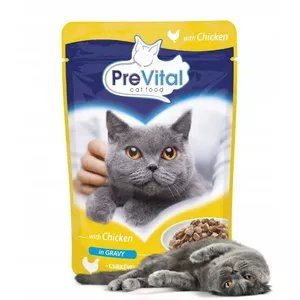 Wet cat food PREVITAL Chicken in gravy 100 g sachet — adult complete wet food, 9% protein, 5% fat, 82% moisture