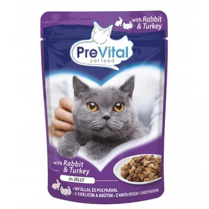 Wet cat food PREVITAL Turkey and rabbit in jelly 100 g sachet, adult cats, 7% protein, 82% moisture
