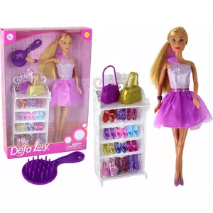 Leļļu apģērbu komplekts LEANToys Lucy — violets spīdumu kleita un kurpes, modelis 14777