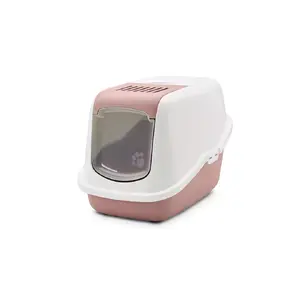 Covered cat litter box Savic Nestor White-Pink, hooded enclosed tray, 56×39×38.5 cm