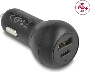 Car charger DELOCK 64329 — 12–24V cigar lighter USB-C fast charging for smartphone and tablet, black