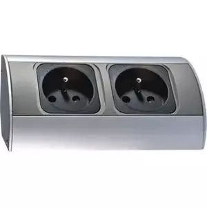 Electrical furniture double outlet ORNO OR-AE-1303 with two sockets 16A, earth/neutral, IP20, aluminum and plastic