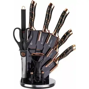 Kitchen knife set Elitehoff E-6270 — 9-piece set in wooden stand with sharpener and kitchen scissors
