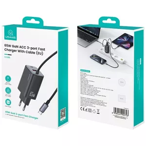 Зарядное устройство usams JC Series CC266 65W GaN 2×USB-C 1×USB-A чёрное
