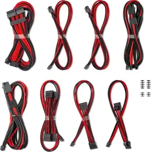 CableMod Dual StealthSense Set for Corsair RMi/RMx — Red 16-pin and 24-pin sleeved cables