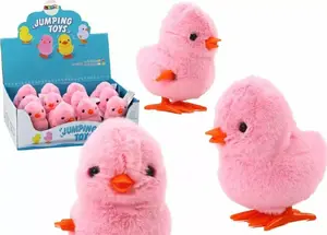 Plush Wind-Up Jumping Chicken LEANToys model 17681, pink, wind-up toy ornament
