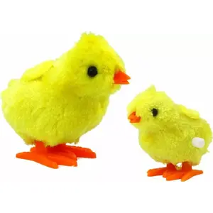 Plush Wind-Up Jumping Chicken toy LEANToys model 17604, yellow, mechanical spring action