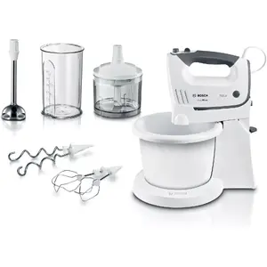 Ручной миксер Bosch MFQ37490 — 750 Вт, чашa 3 л, 5 скоростей, турбо, мини‑измельчитель, детали в посудомойке