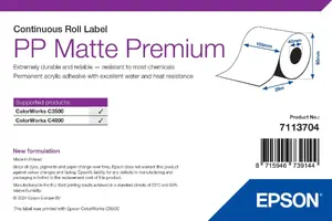 Epson PP Matte Label Premium Continuous Roll 105 mm x 29 m White Self-Adhesive Synthetic Printer Label