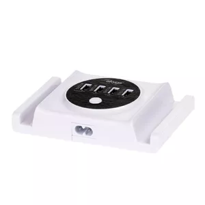 Barošanas adapteris/invertors Akyga AK-TB-05 — iekštelpām, ieejas spriegums 100–240 V, balts ABS korpuss, LED indikators, 88×135×28 mm