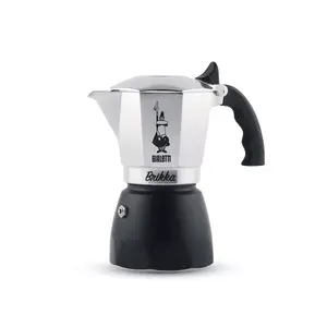 Moka pot Bialetti Brikka 0.1 L aluminium stovetop espresso maker — 2 cups, black, thermoplastic handle