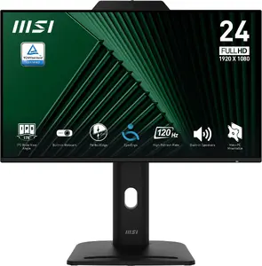 MSI Pro MP242PMG 23.8 Дюйма Монитор, FHD 1920 x 1080, 120Hz, IPS, 1ms, HDMI, DP, VGA, USB Хаб, Динамики, Вебкамера, Черный