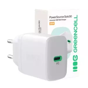 Блок питания Green Cell PowerSource Solo30 30W White — USB‑C зарядное, выход 30 Вт