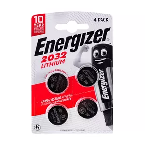 Monētas tipa baterija Energizer CR2032 3V, litija vienreizēja, iepakojumā 4 gab.