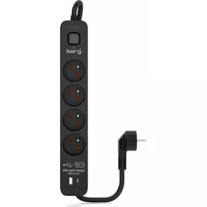 Power strip Kerg M02523 with 4 AC outlets, 4 USB‑C ports, 16A, 230V, 3 m cable, black