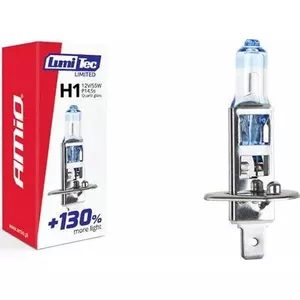 Halogen Headlight Bulb Amio H1 12V 55W LumiTec LIMITED +130% - AMI-02130